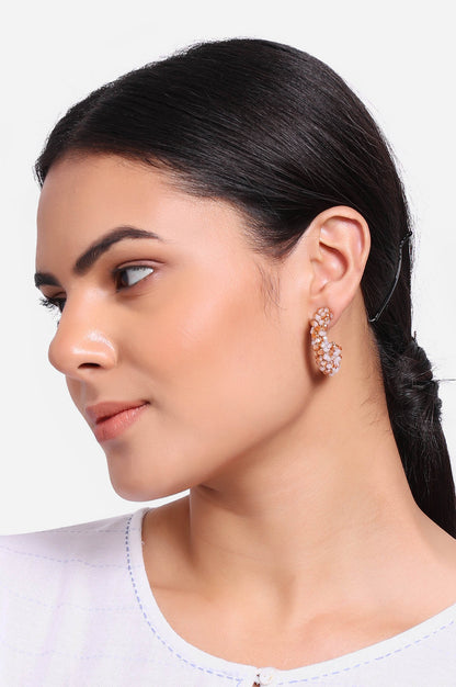 Beige Crystal Handcrafted Hoop Earrings