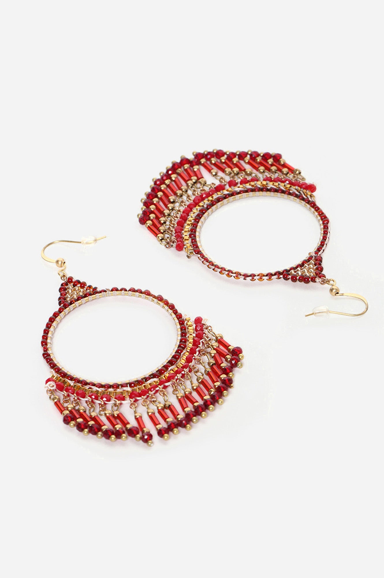 Red Beaded Contemporary Handmade Earrings