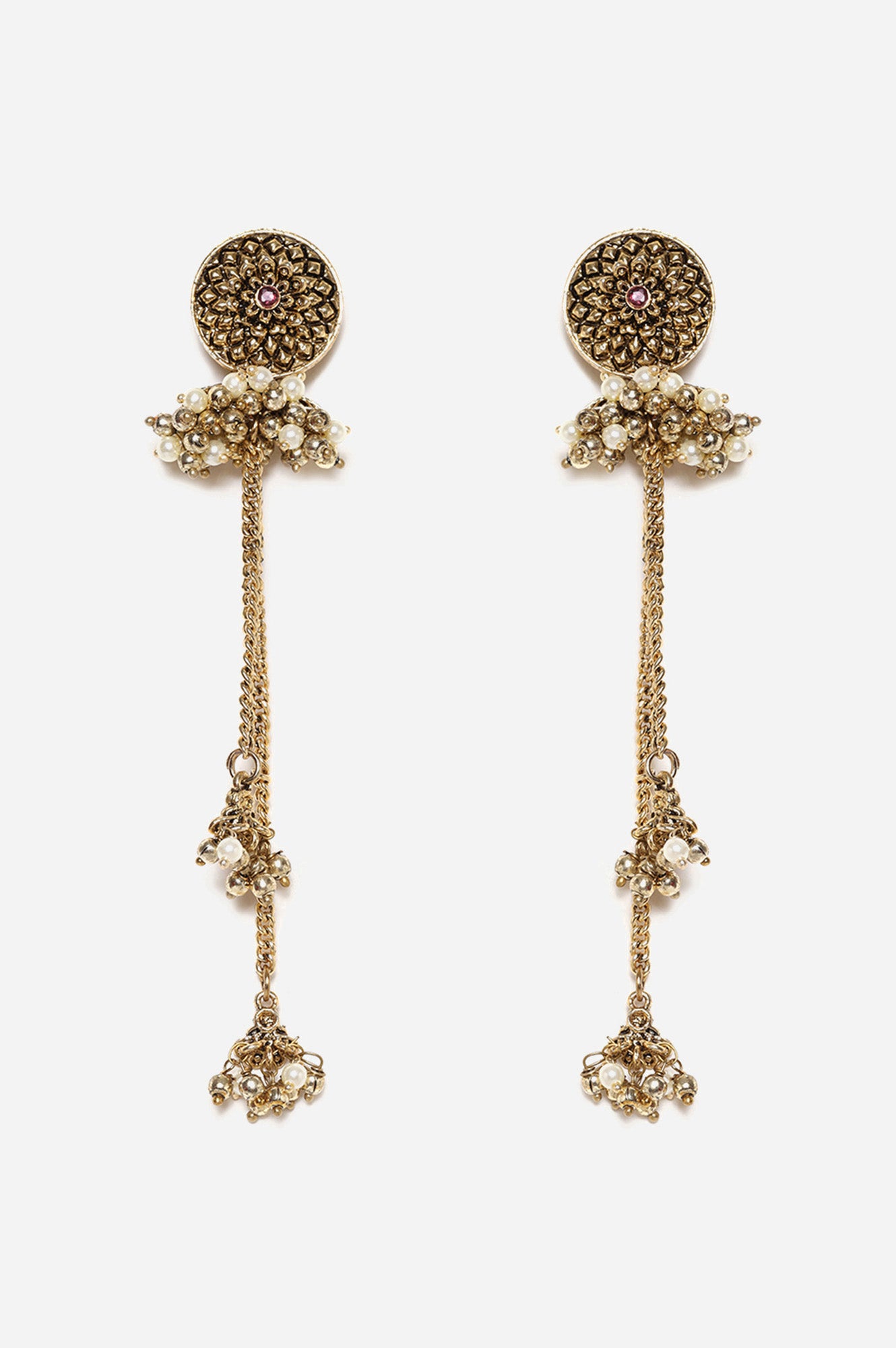 Gold Oxidised White Pearl Hanging Earrings