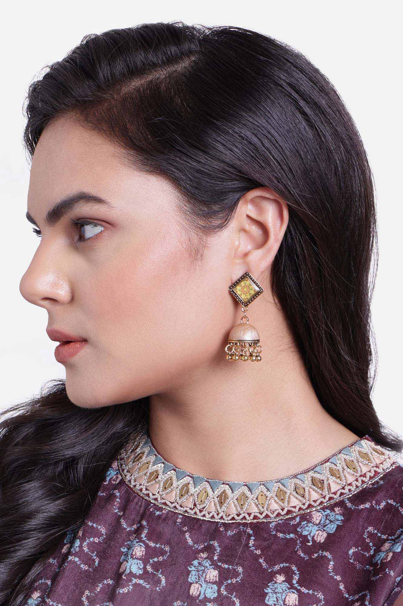 Multicoloured Oxidised Beaded Jhumki Earrings