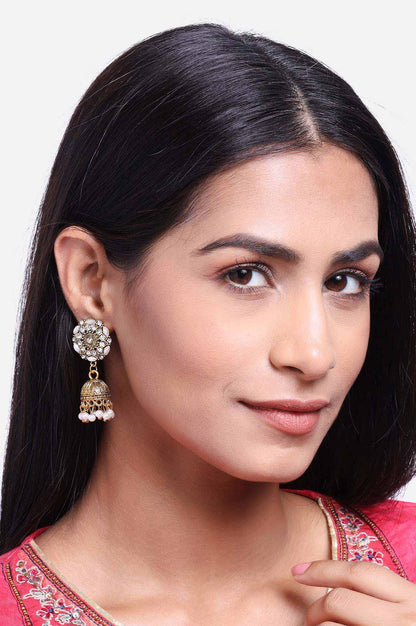 White Oxidised Stone Studded Jhumki Earrings