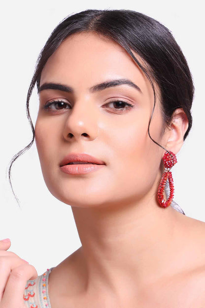 Red Handcrafted Pear Shaped Dangler Earrings