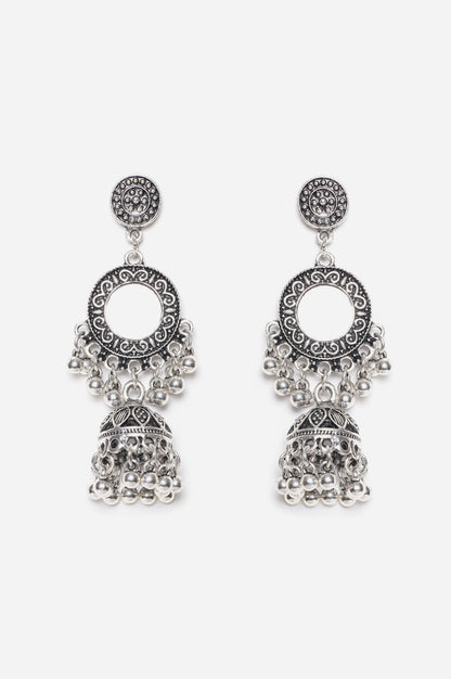 Silver Ethnic Jhumkis With Mirror Work