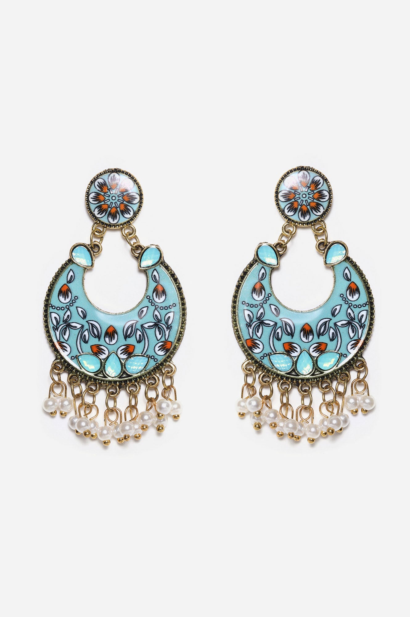 Blue Enamelled Earrings with Pearls