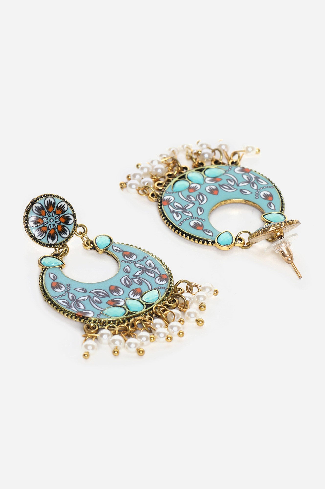 Blue Enamelled Earrings with Pearls