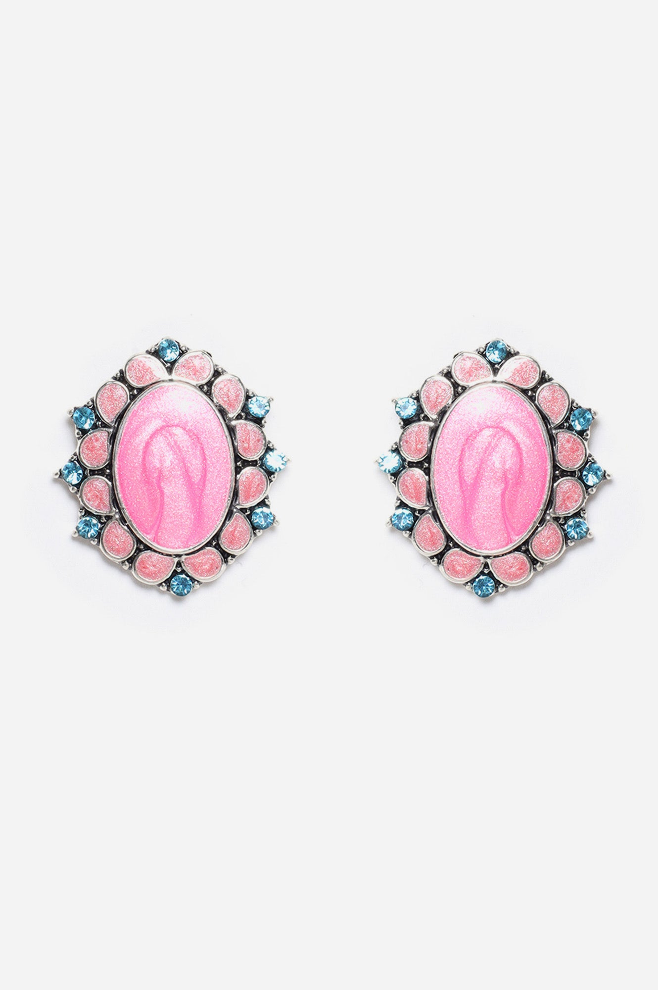 Pink Coloured Stone Stud Earrings