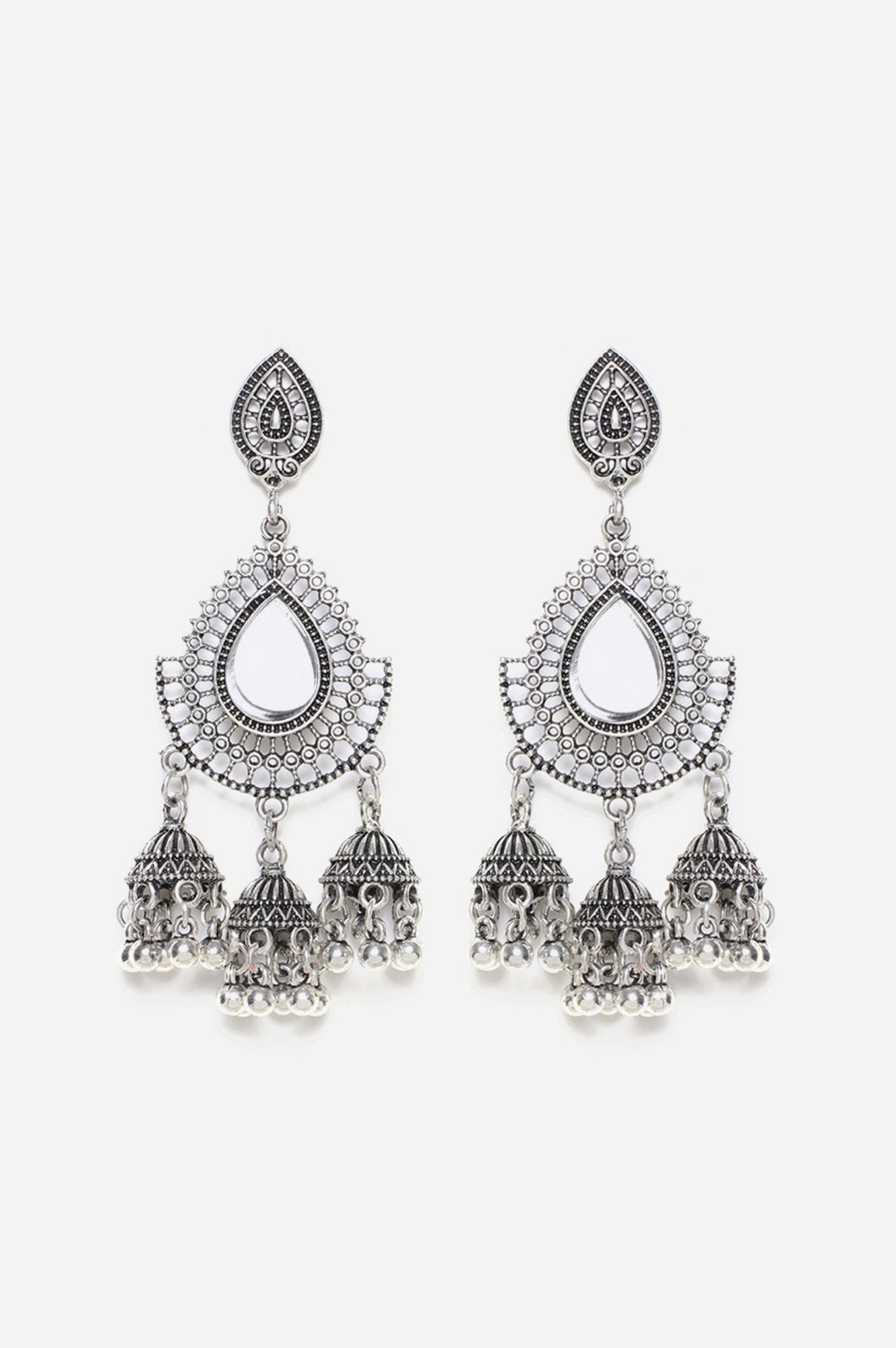 Silver Oxidised Beaded Jhumki Earrings