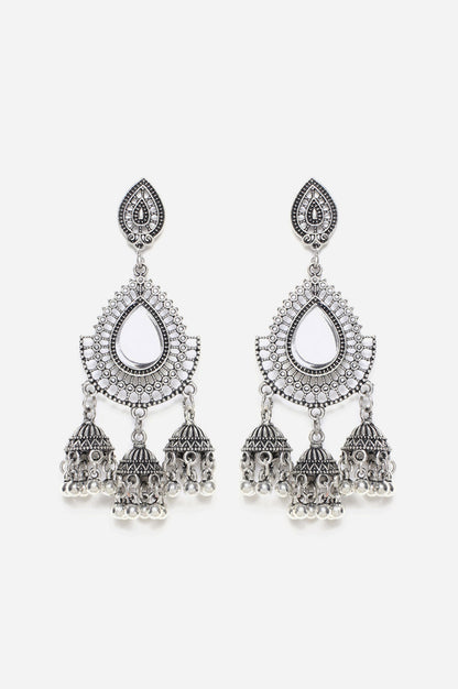 Silver Oxidised Beaded Jhumki Earrings