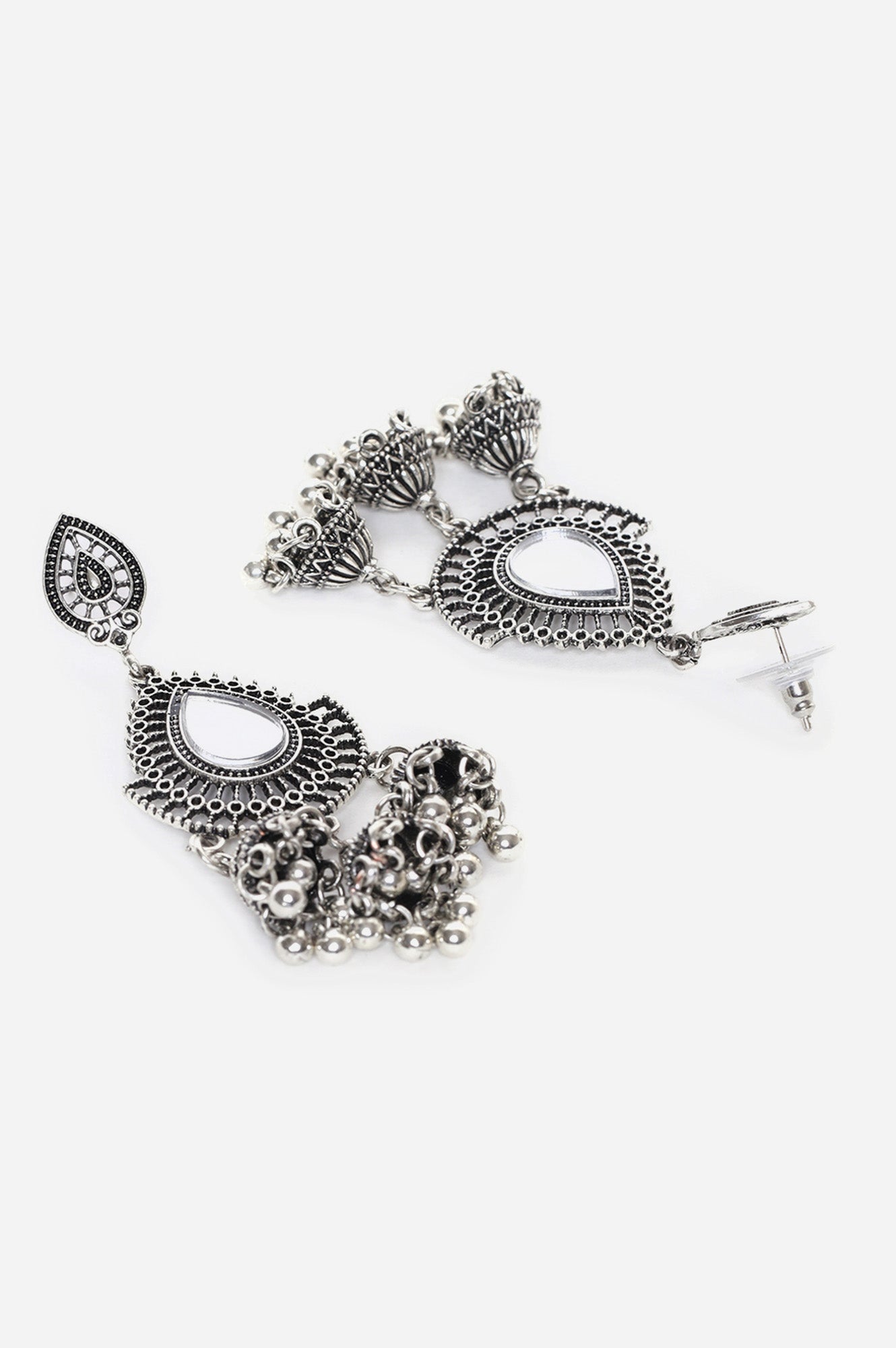 Silver Oxidised Beaded Jhumki Earrings