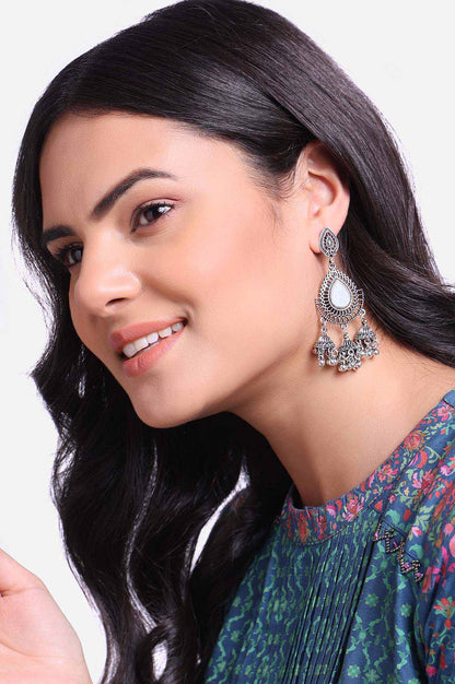 Silver Oxidised Beaded Jhumki Earrings