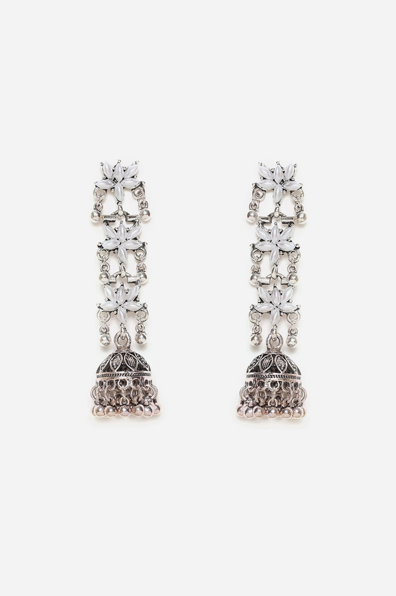 White Pearl Stone Ethnic Jhumki Earrings