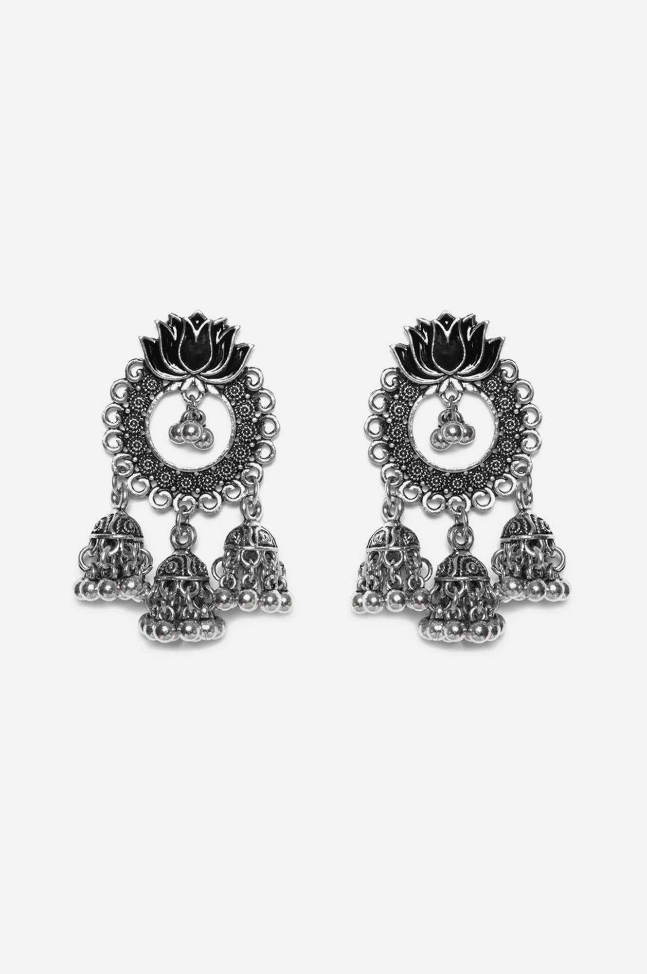 Black Enamel Oxidised Bead work Jhumki Earrings