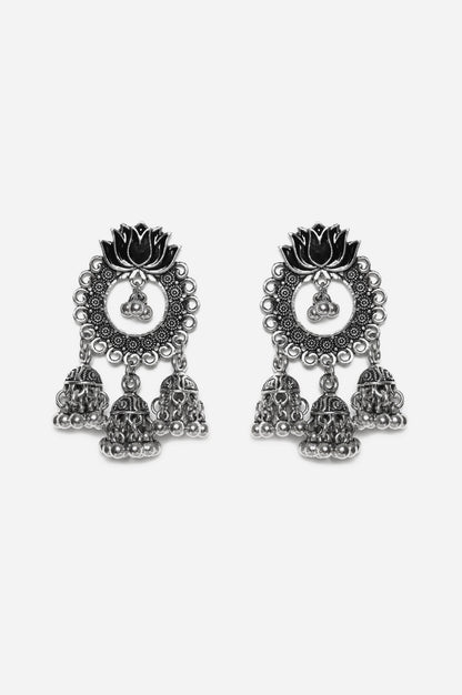 Black Enamel Oxidised Bead work Jhumki Earrings