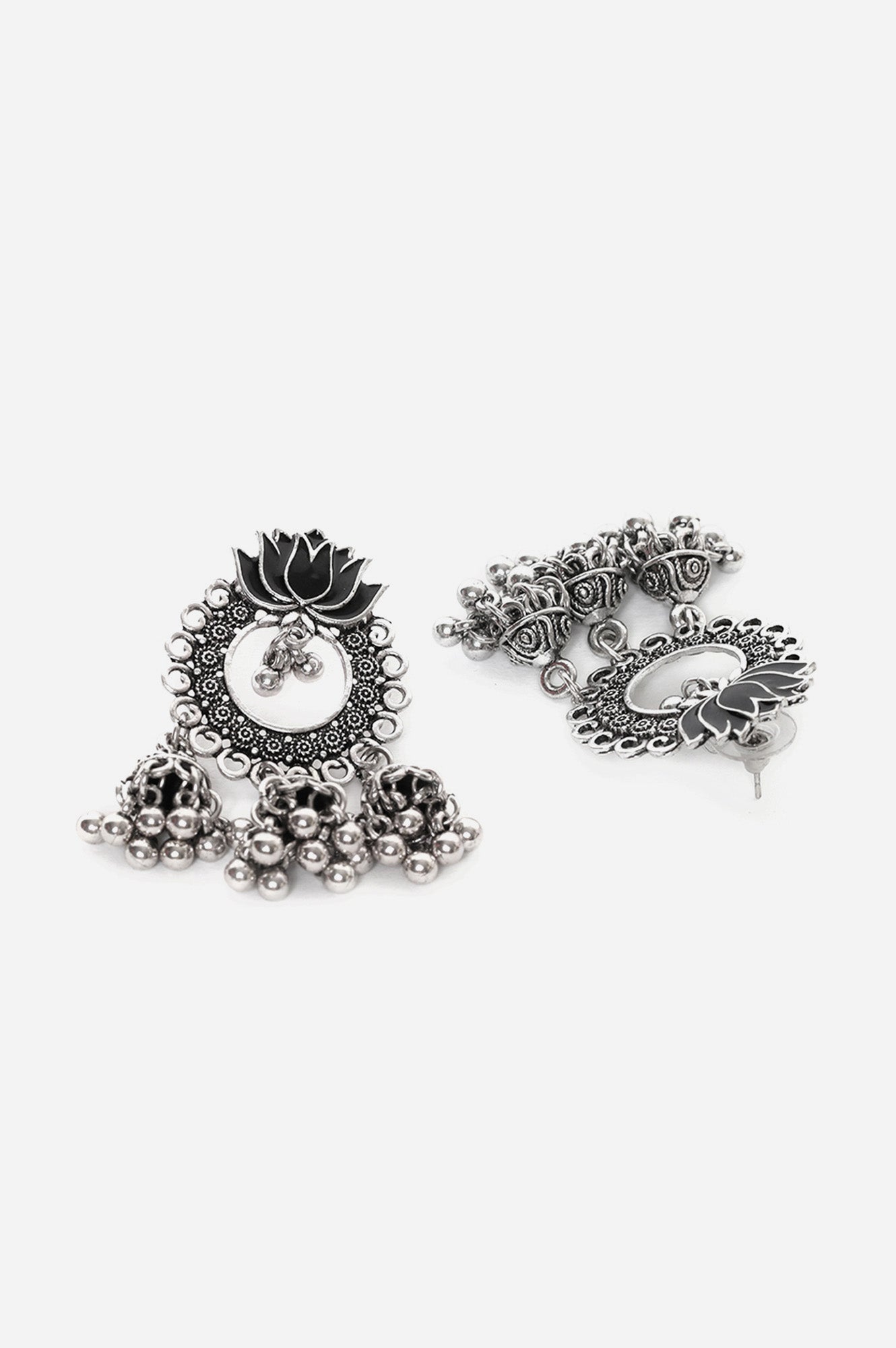 Black Enamel Oxidised Bead work Jhumki Earrings