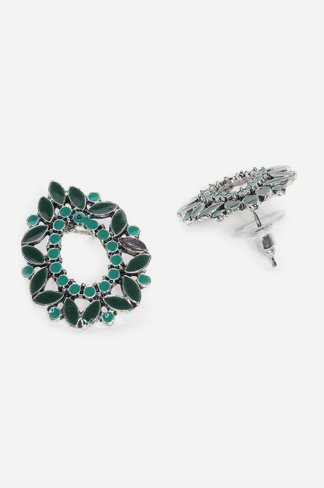 Blue And Green Enamelled Stud Earrings