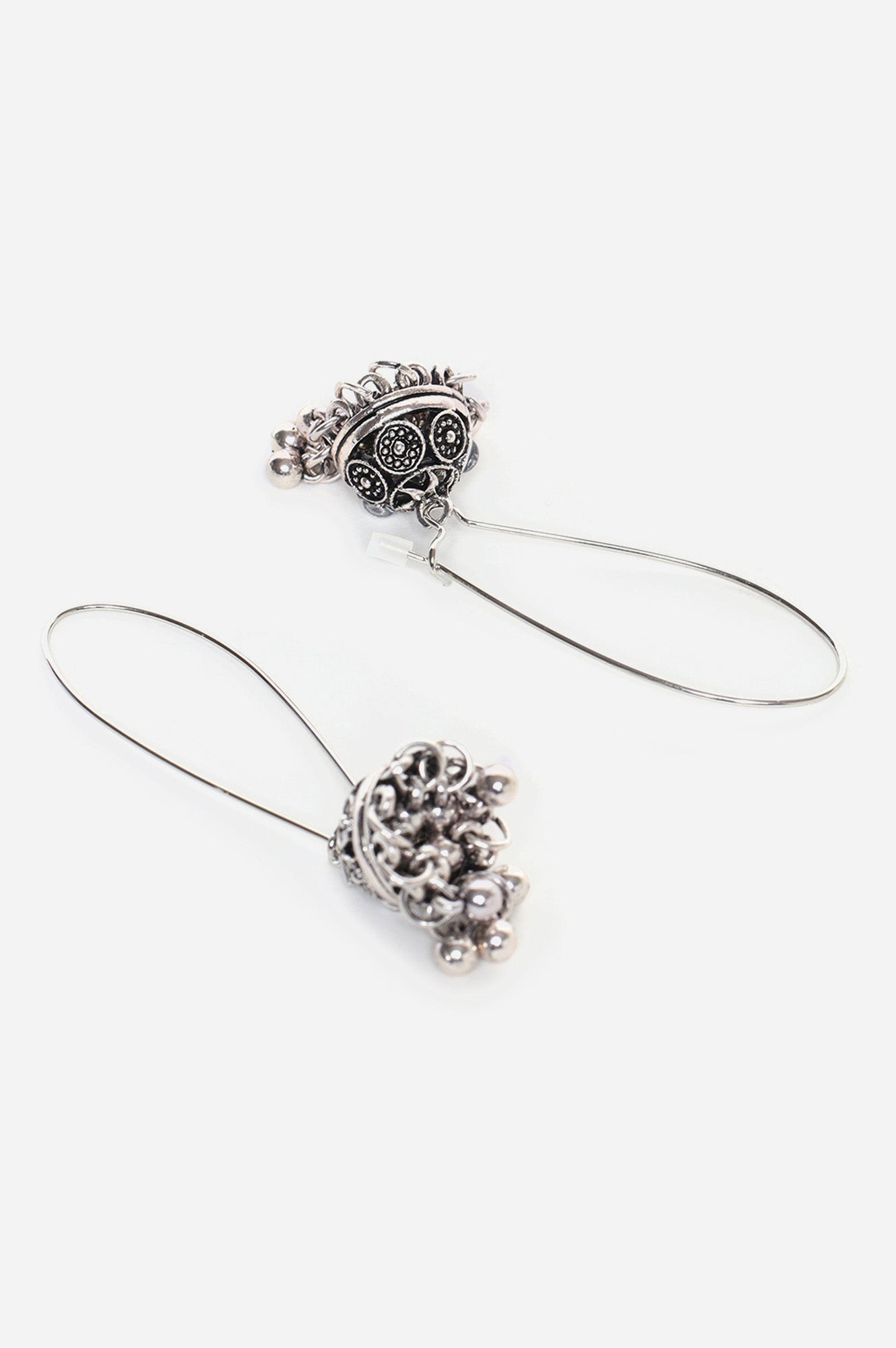 Silver Jhumki Earrings with White Crystal Stone