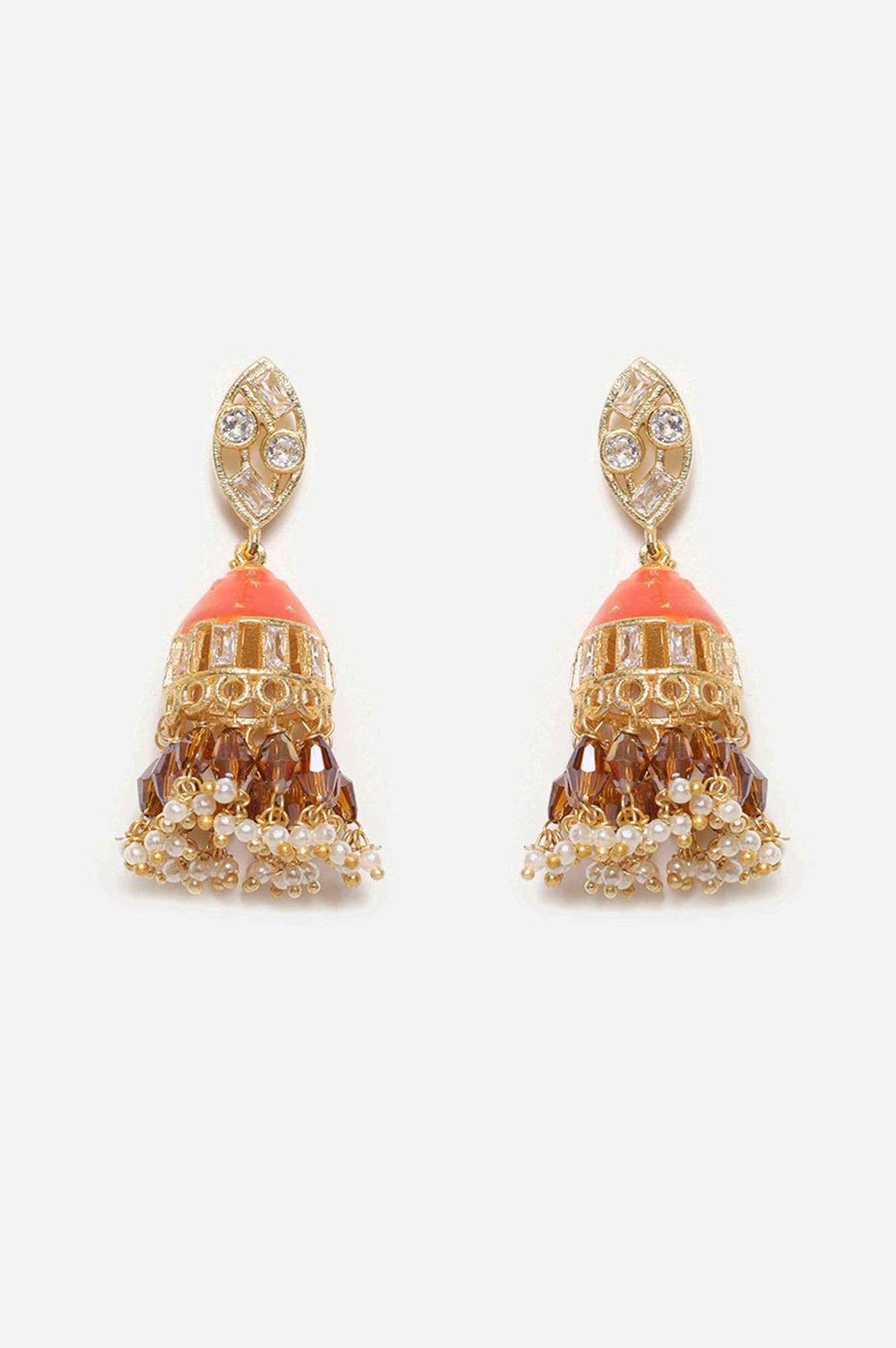 Orange Enamelled Beaded Jhumki Earrings