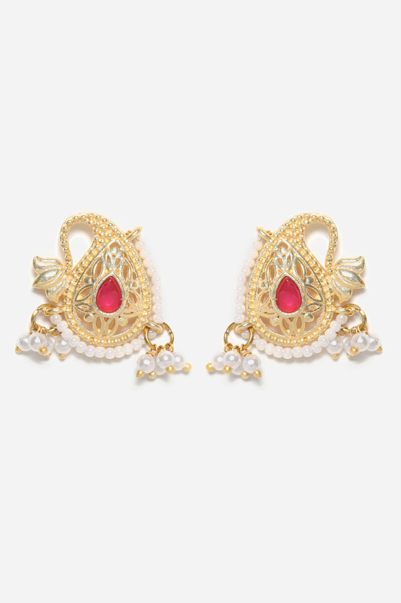 Red Filigree Stud Earrings with Pearls