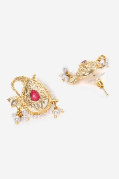 Red Filigree Stud Earrings with Pearls