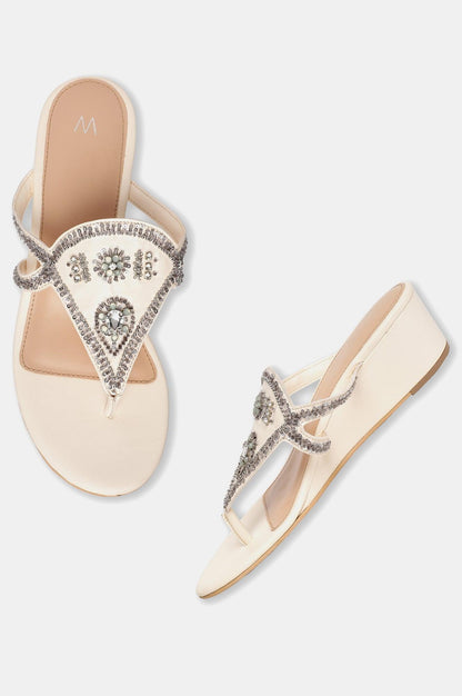 W Beige Embroidered Almond Toe Wedge-Whannah - wforwoman