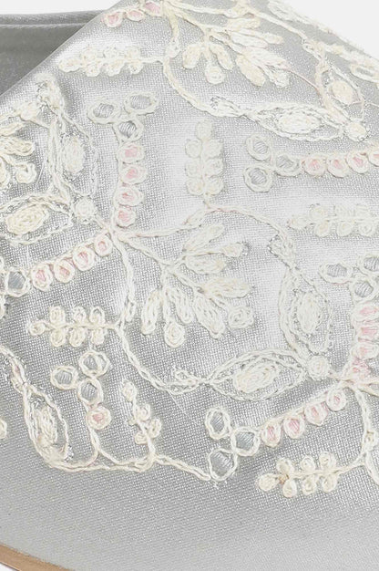 W Silver Embroidered Round Toe Flat-Wkimmi - wforwoman