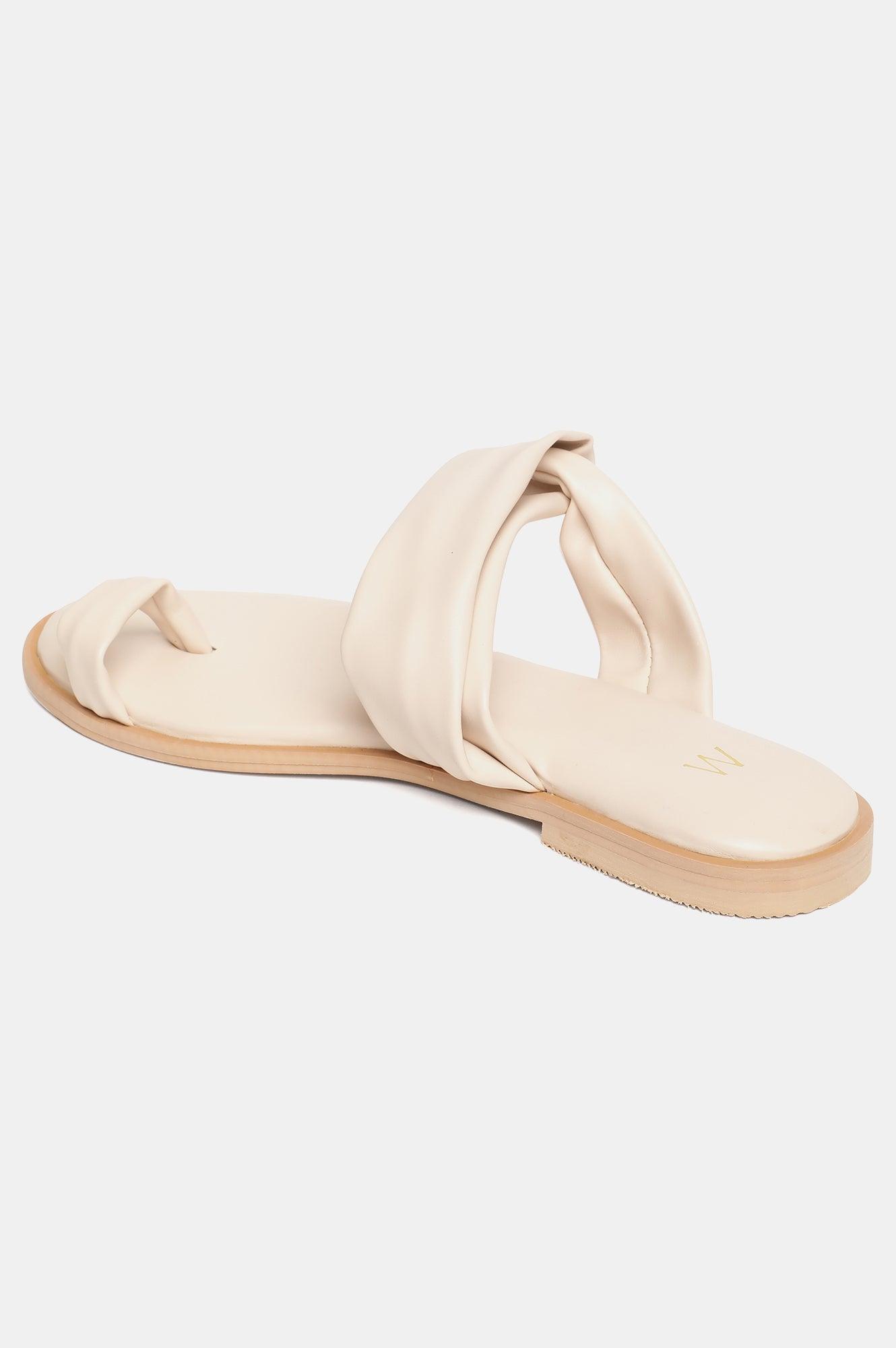 W Ecru Solid Almond Toe Flat-Wdora - wforwoman