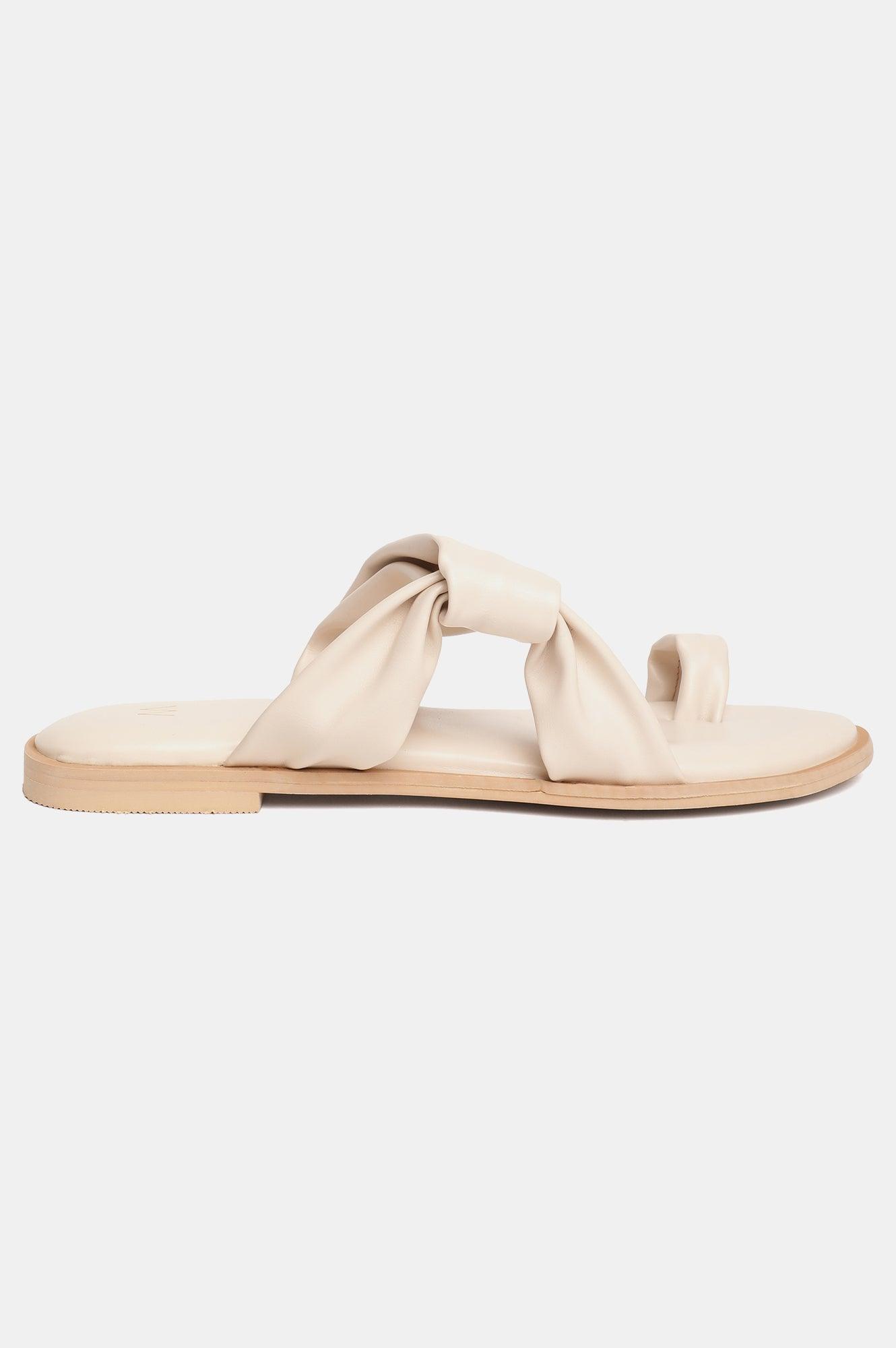 W Ecru Solid Almond Toe Flat-Wdora - wforwoman