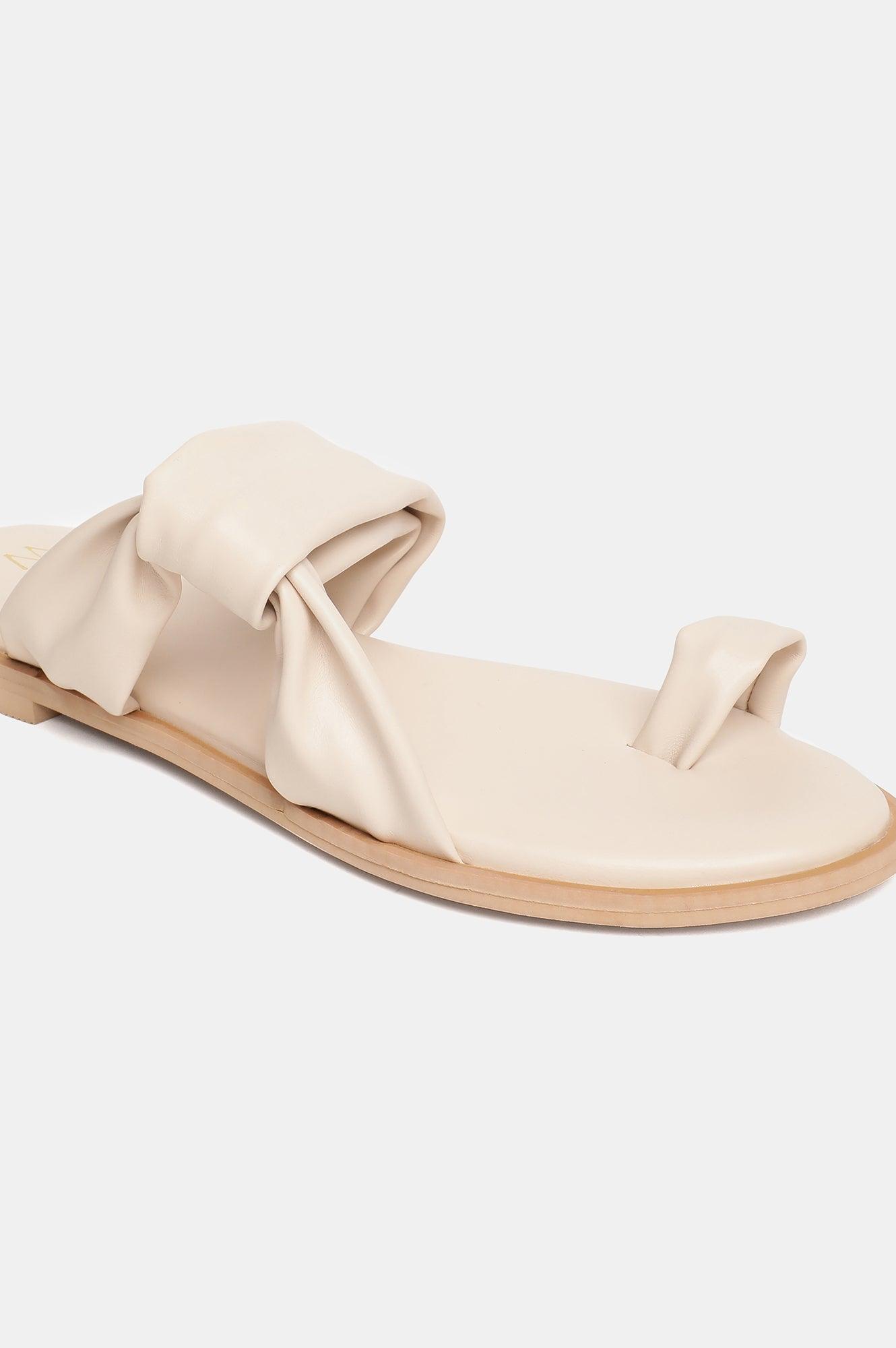 W Ecru Solid Almond Toe Flat-Wdora - wforwoman