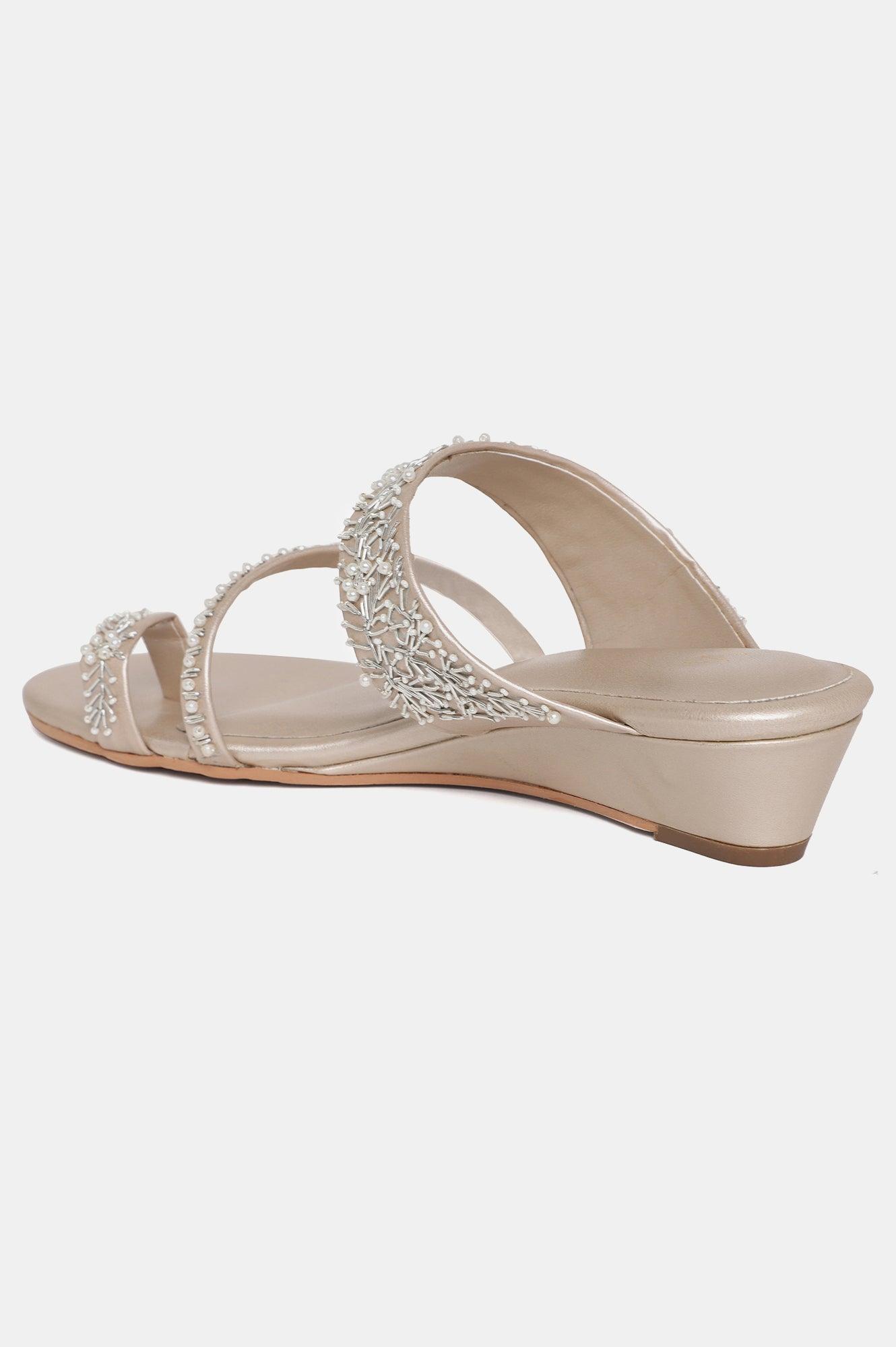 W Gold Whole Foot Embroidered Almond Toe Wedge-Wpresley - wforwoman