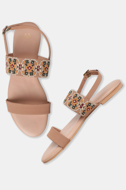 W Embroidered Blush Almond Toe Flat - wforwoman