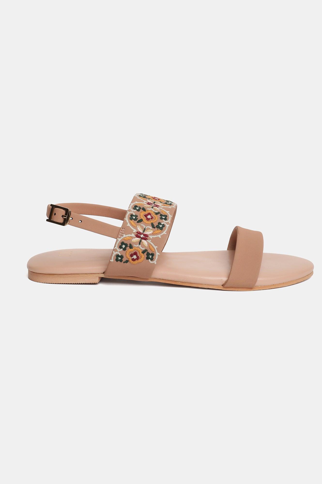 W Embroidered Blush Almond Toe Flat - wforwoman