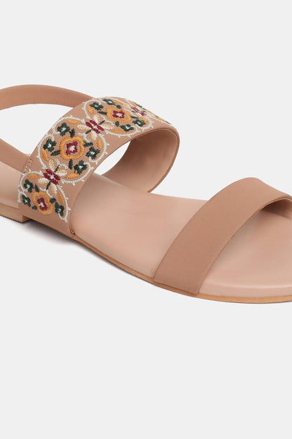 W Embroidered Blush Almond Toe Flat - wforwoman