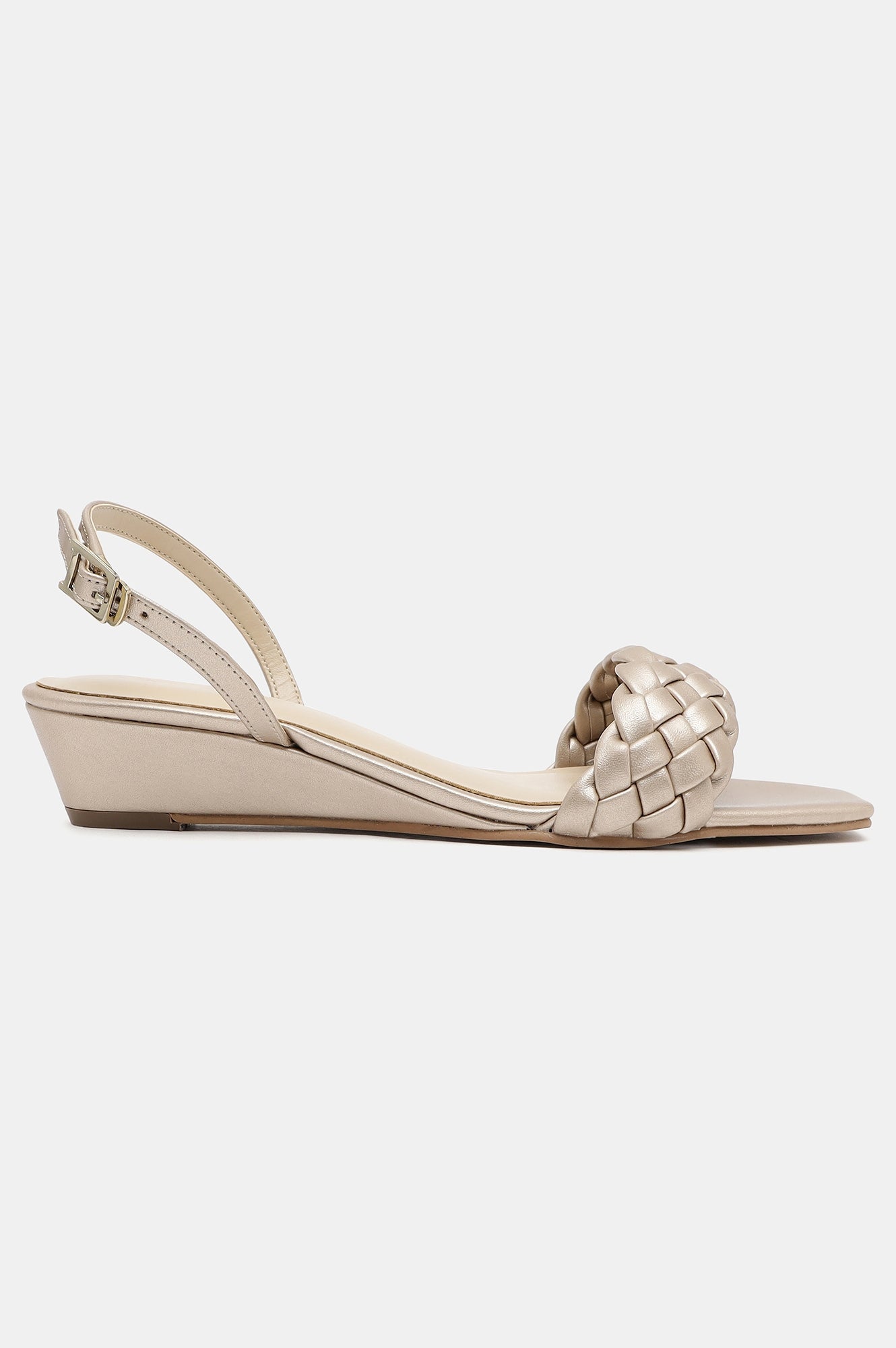 Gold Woven Design Square Toe Wedge-Wchelsea