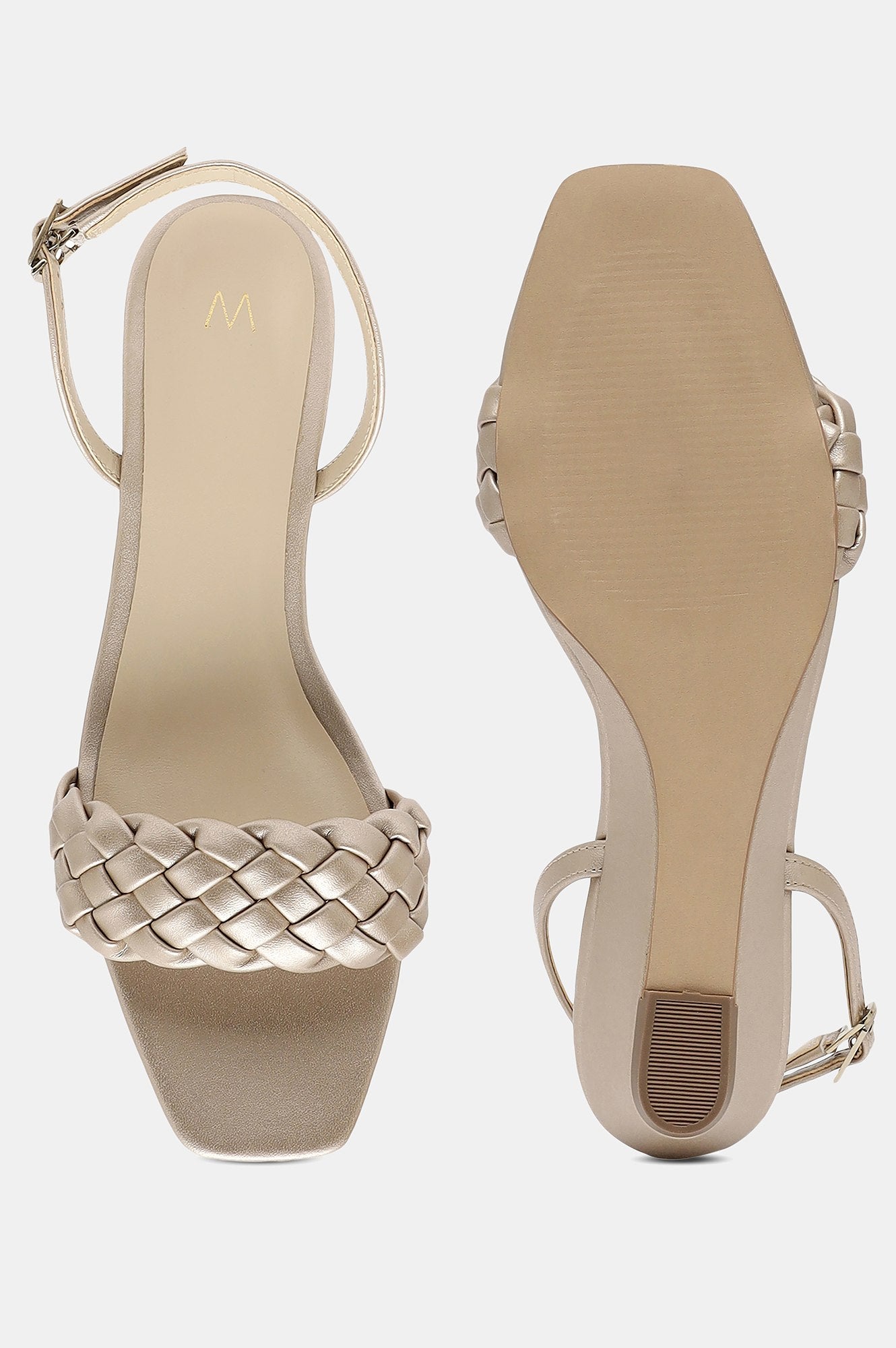 Gold Woven Design Square Toe Wedge-Wchelsea