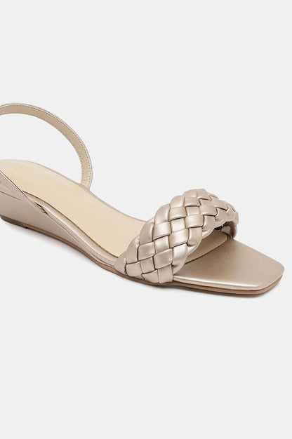 Gold Woven Design Square Toe Wedge-Wchelsea