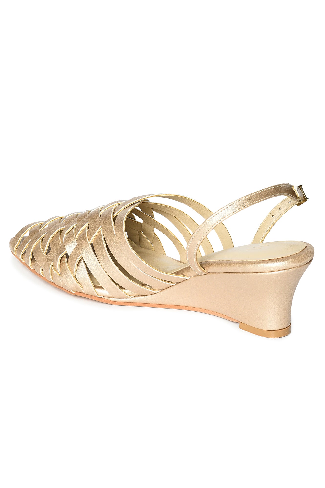 W Woven Design Gold Pointed Toe Wedge