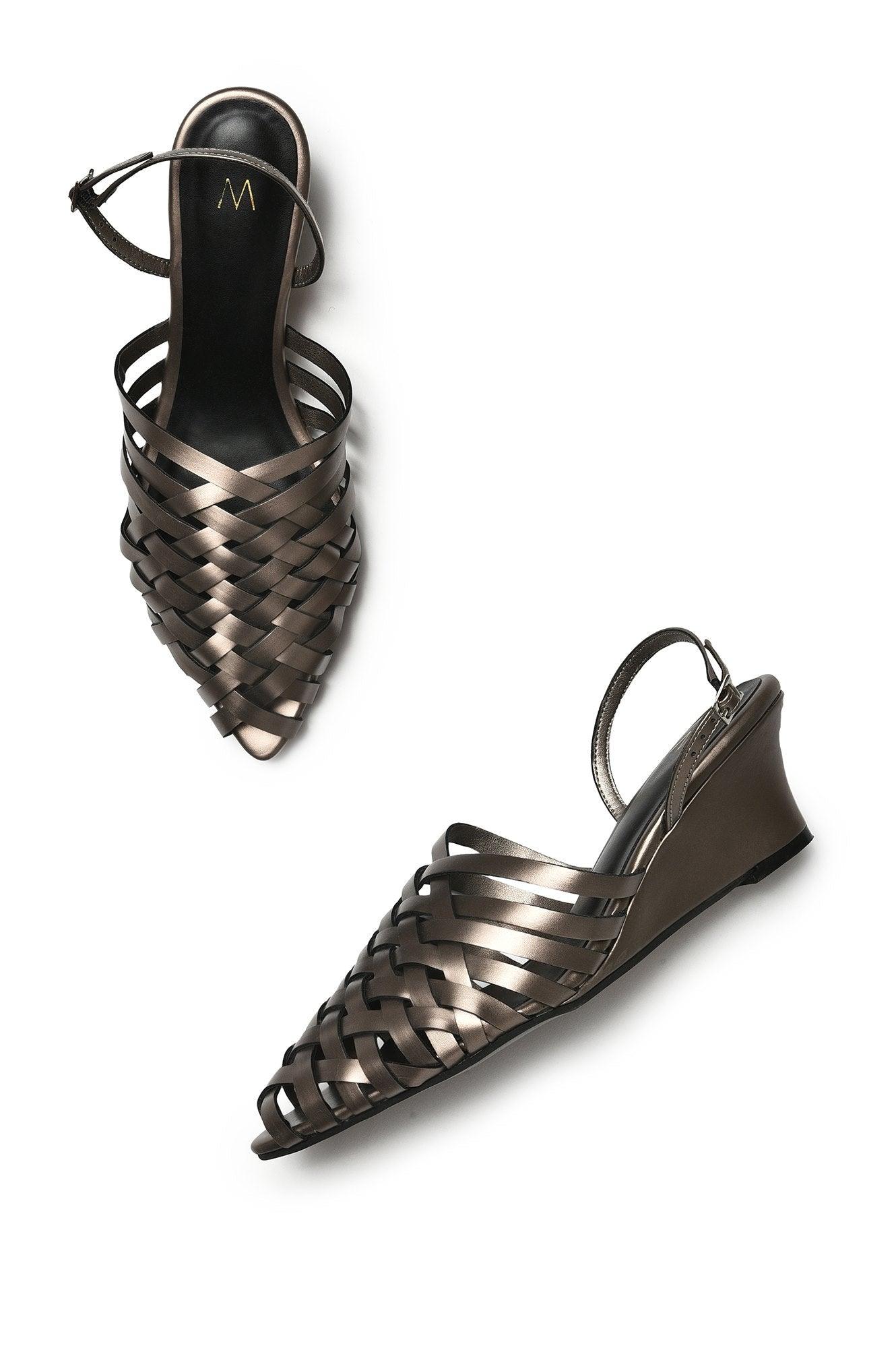 W Gunmetal Woven Design Pointed Toe Wedge - wforwoman