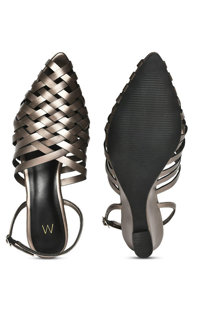 W Gunmetal Woven Design Pointed Toe Wedge - wforwoman