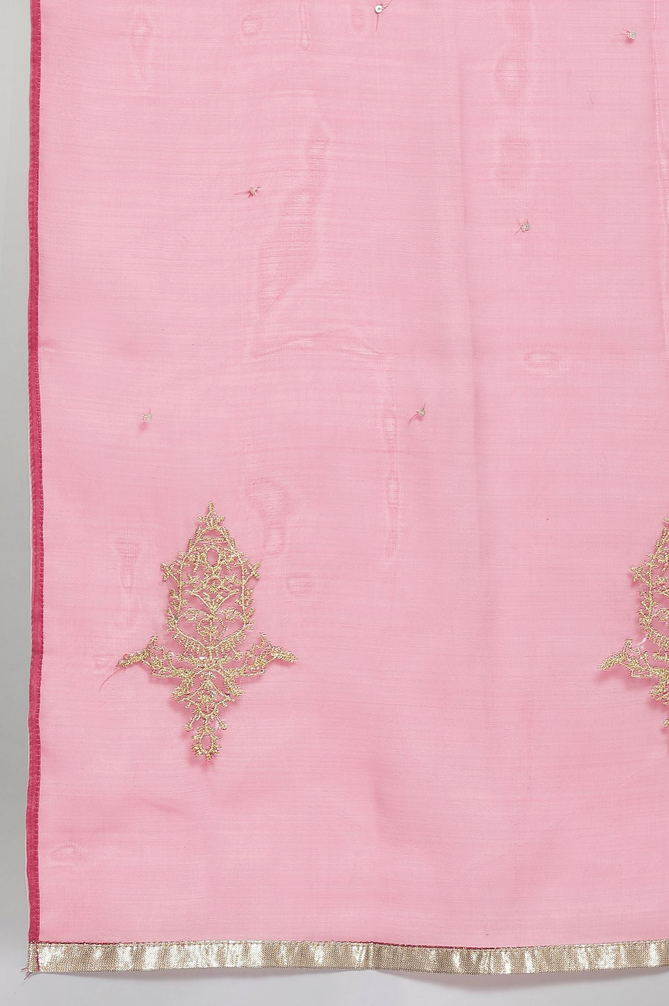 Shell Pink Embroidered kurta-Tights- Drape Set