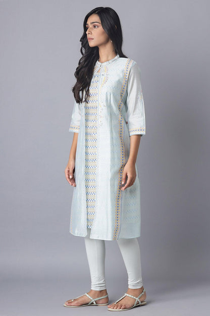 Ecru Printed Jacket Style kurta with Inner &amp; Tights - wforwoman