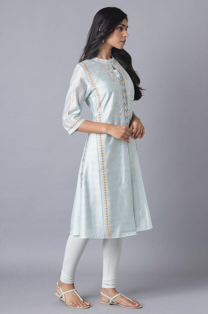 Ecru Printed Jacket Style kurta with Inner &amp; Tights - wforwoman