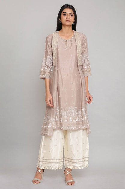 Grey Floral Print kurta-Parallel Pants Set