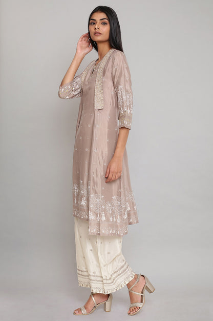 Grey Floral Print kurta-Parallel Pants Set