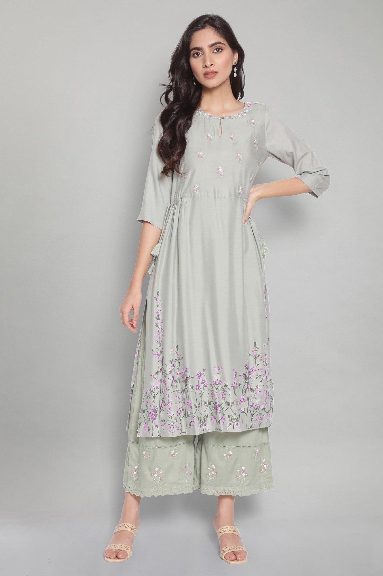 Cameo Green kurta-Parallel Pants - wforwoman