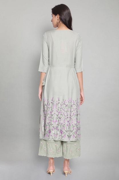 Cameo Green kurta-Parallel Pants - wforwoman