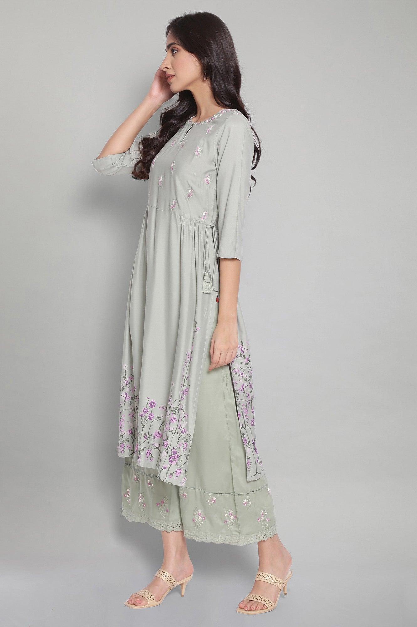 Cameo Green kurta-Parallel Pants - wforwoman