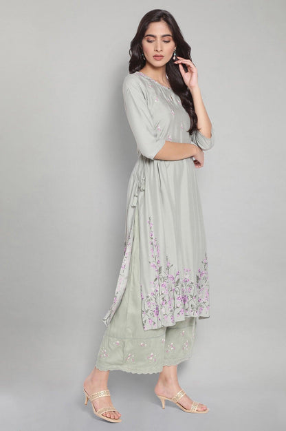 Cameo Green kurta-Parallel Pants - wforwoman