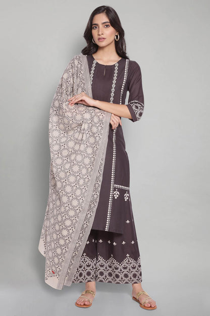 Pavment Grey Printed kurta-Parallel Pants- Dupatta