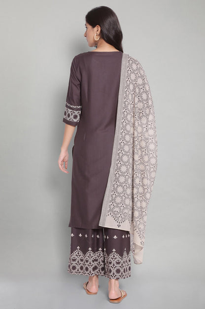 Pavment Grey Printed kurta-Parallel Pants- Dupatta