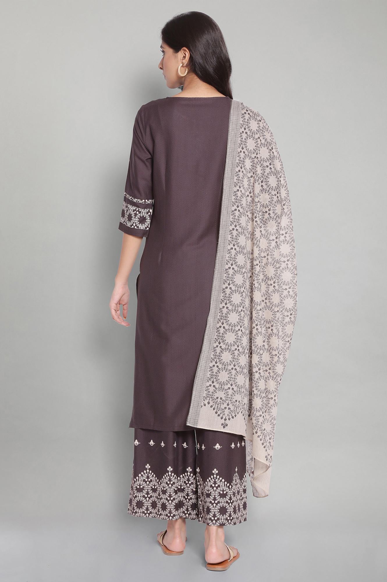 Grey Printed kurta-Parallel Pants-Voile Dupatta Set